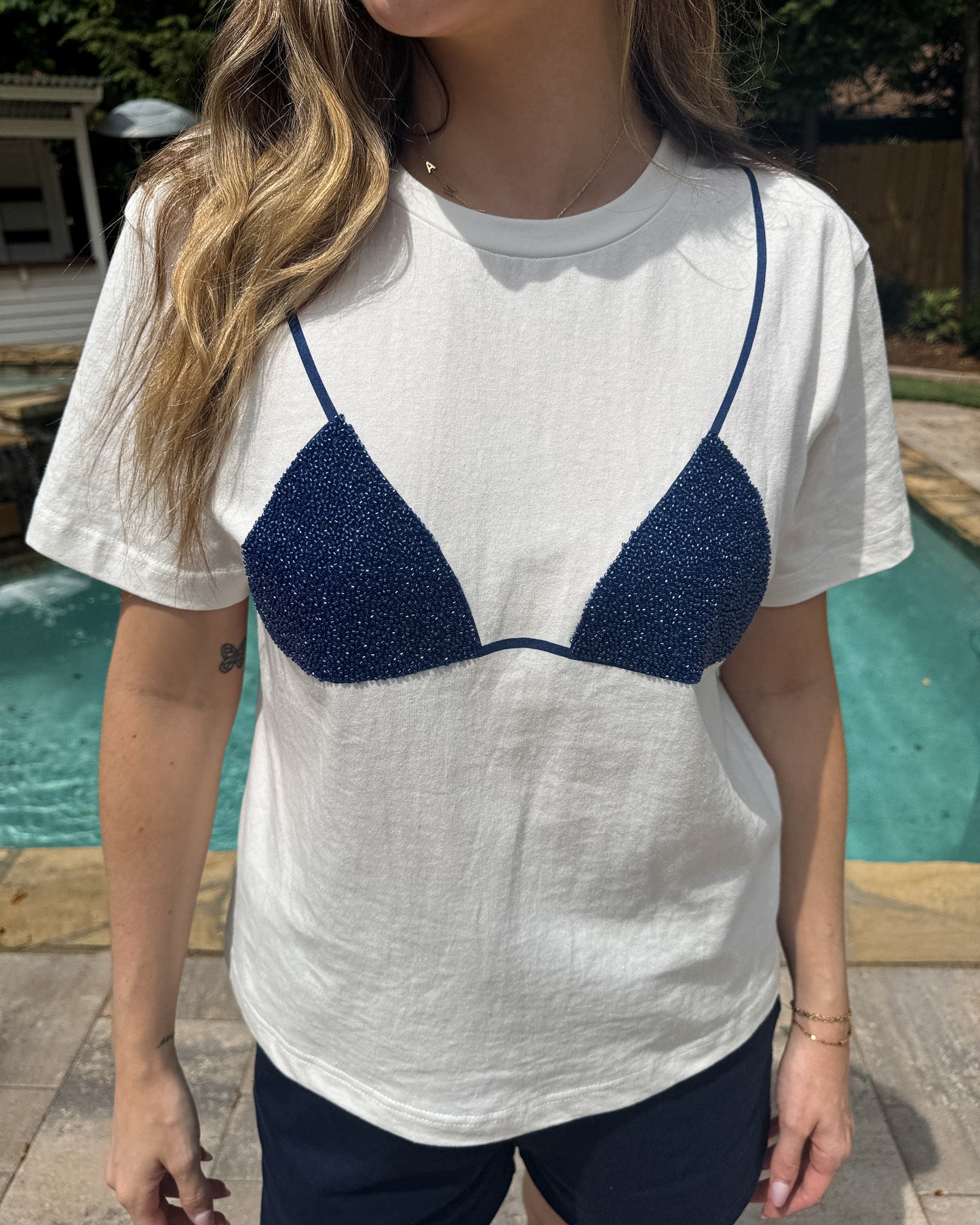 Blue Beaded Bikini Tee