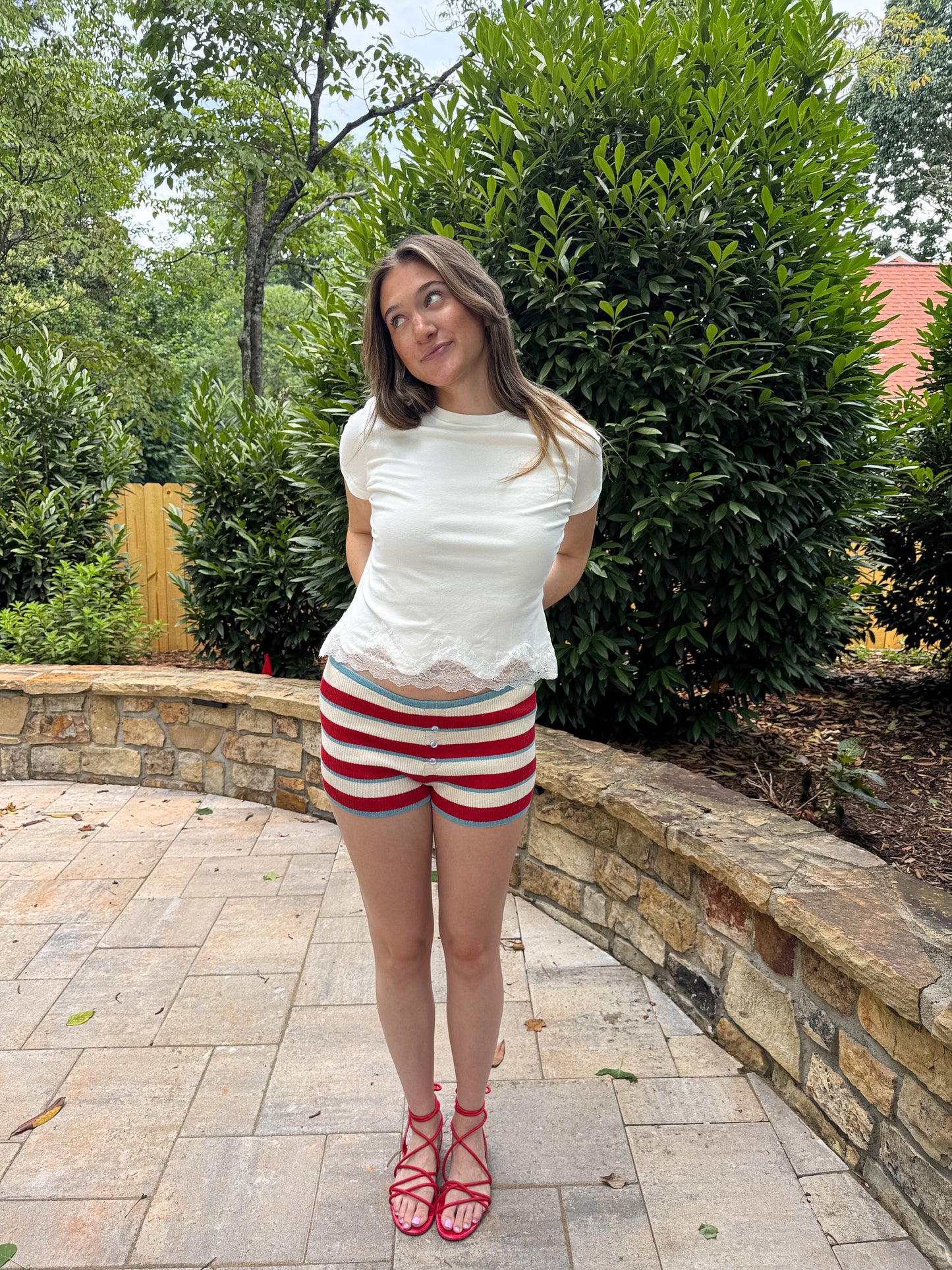 White Lace Trim Tee