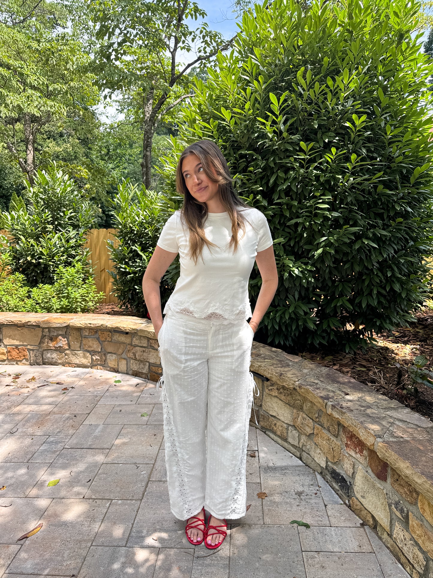 White Lace Trim Tee