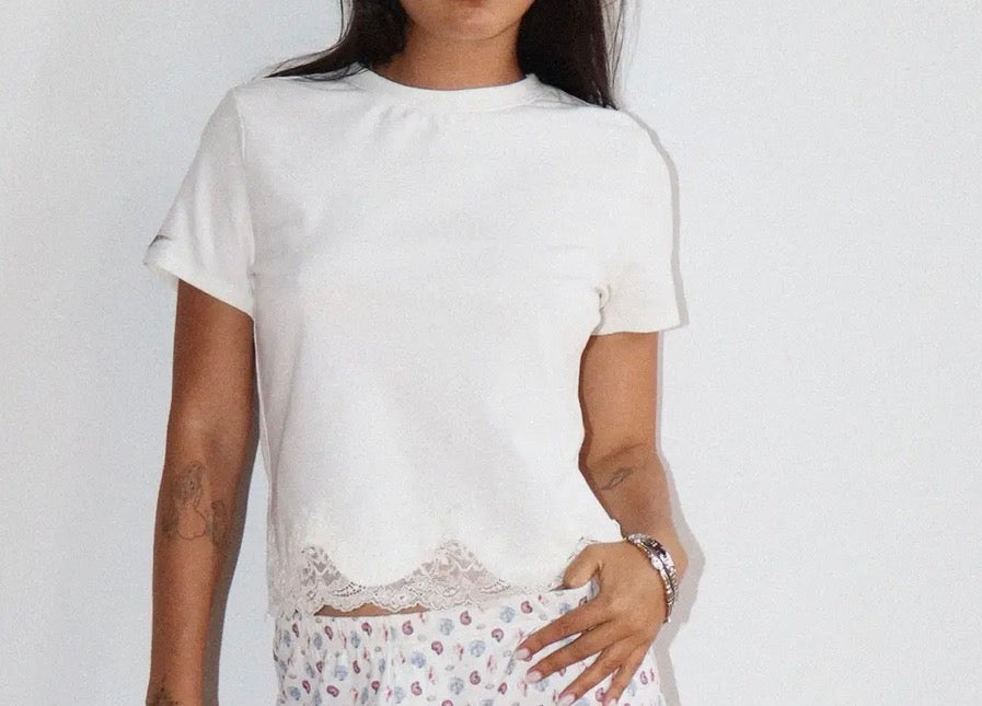 White Lace Trim Tee