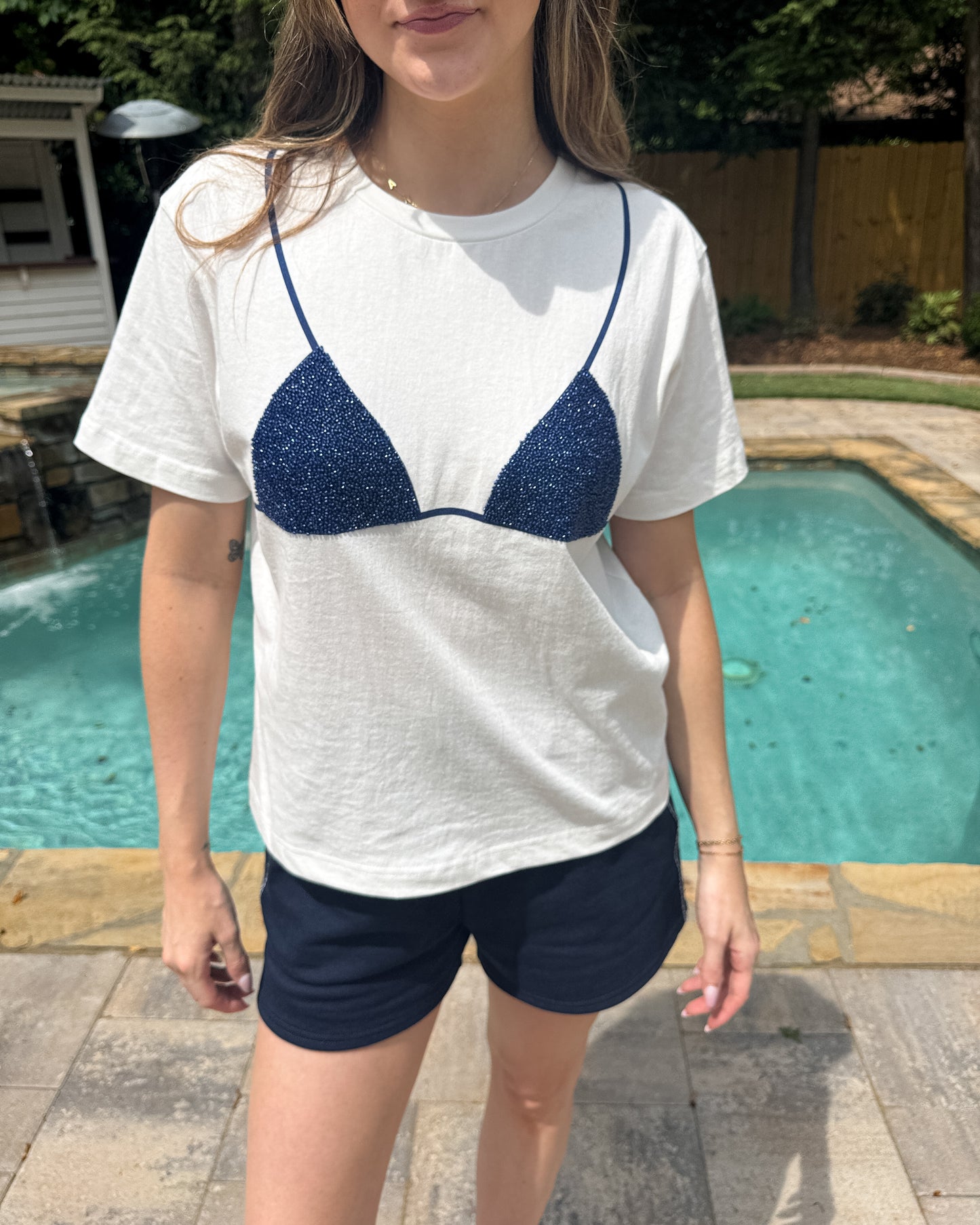 Blue Beaded Bikini Tee