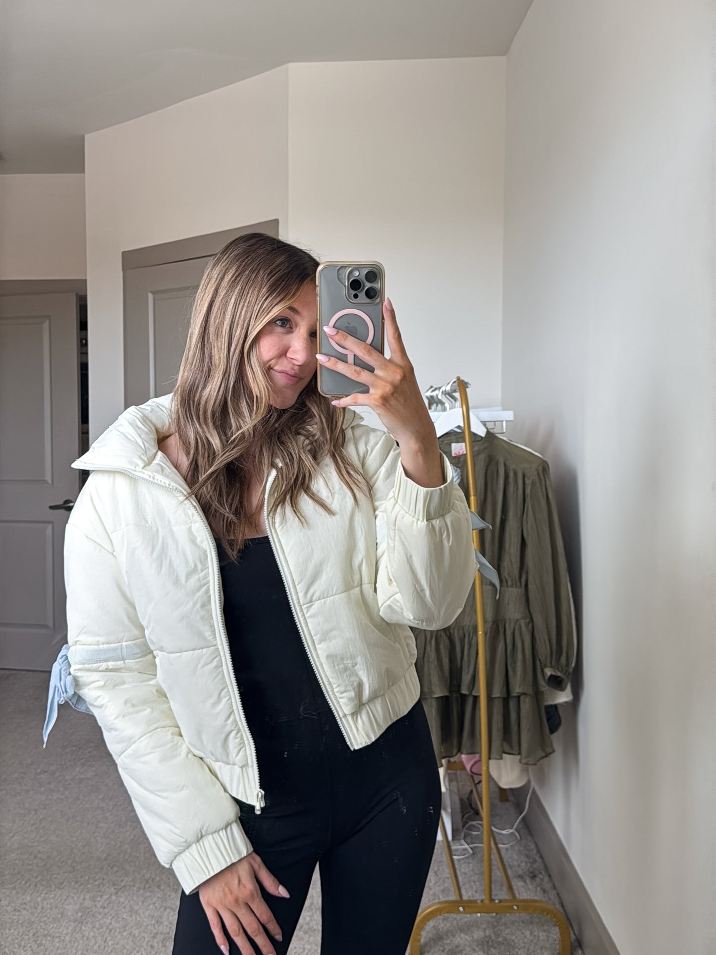 Blue Bow Puffer Jacket