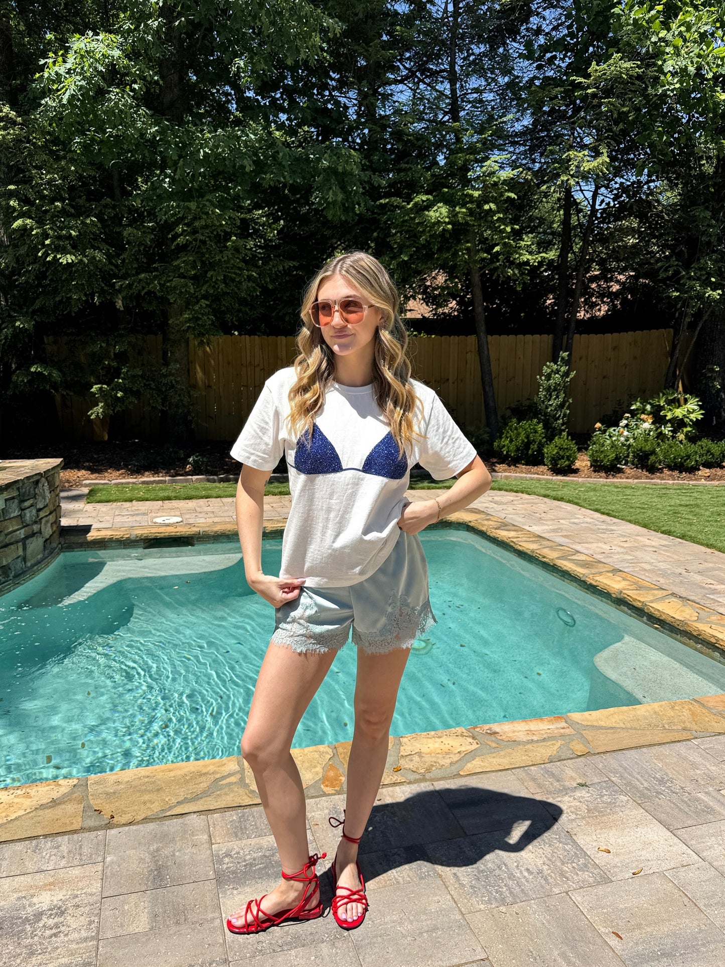Blue Beaded Bikini Tee