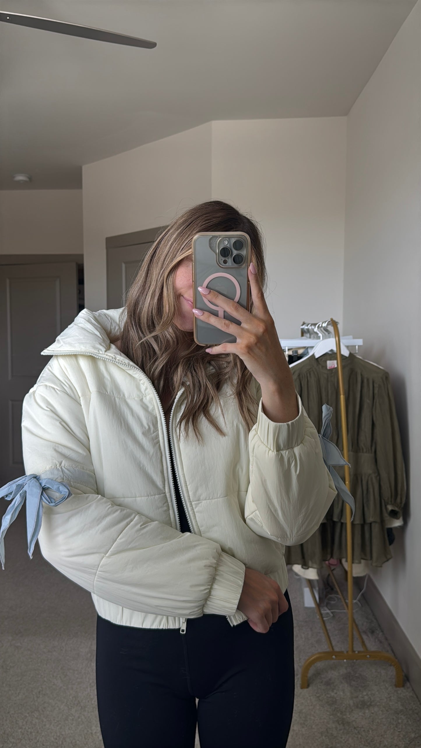 Blue Bow Puffer Jacket