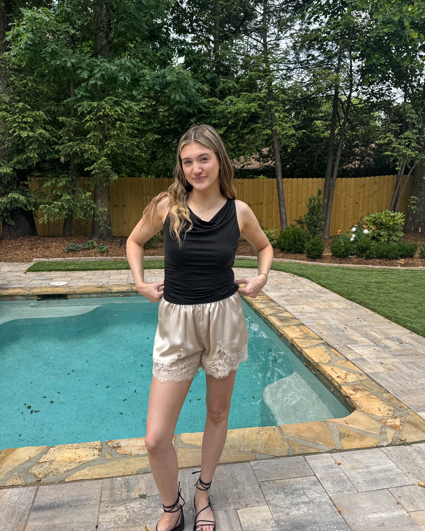 Margot Lace Trim Shorts - Champagne