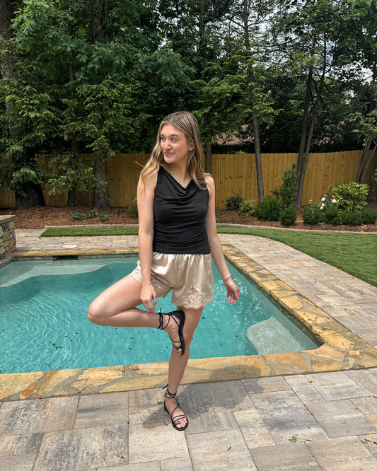 Margot Lace Trim Shorts - Champagne
