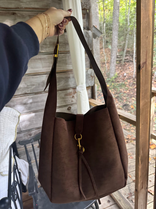 Chocolate Brown Suede Hobo Bag