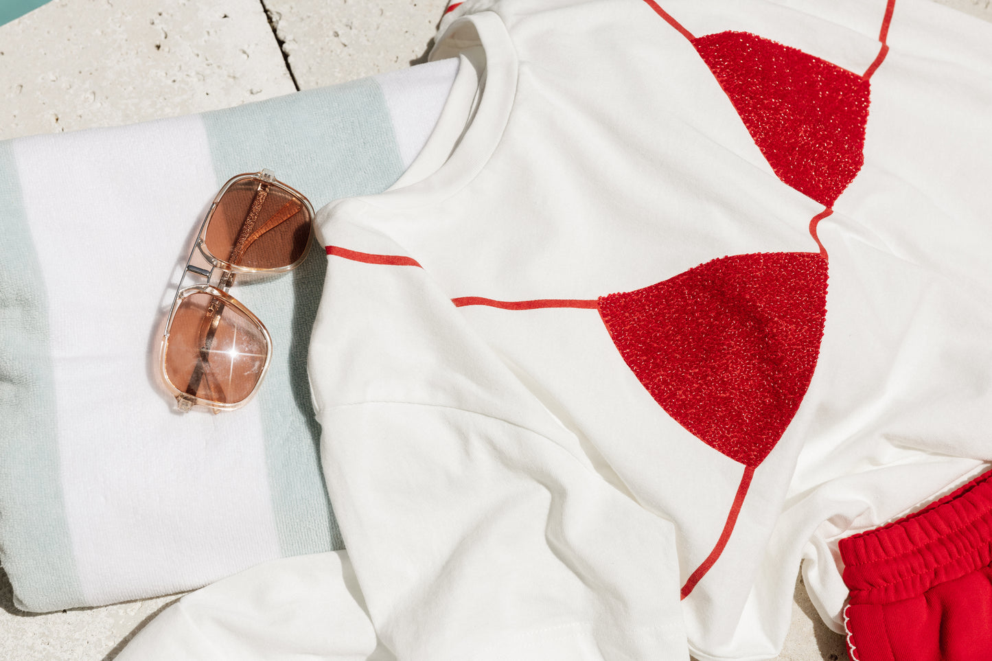Red Beaded Bikini Tee